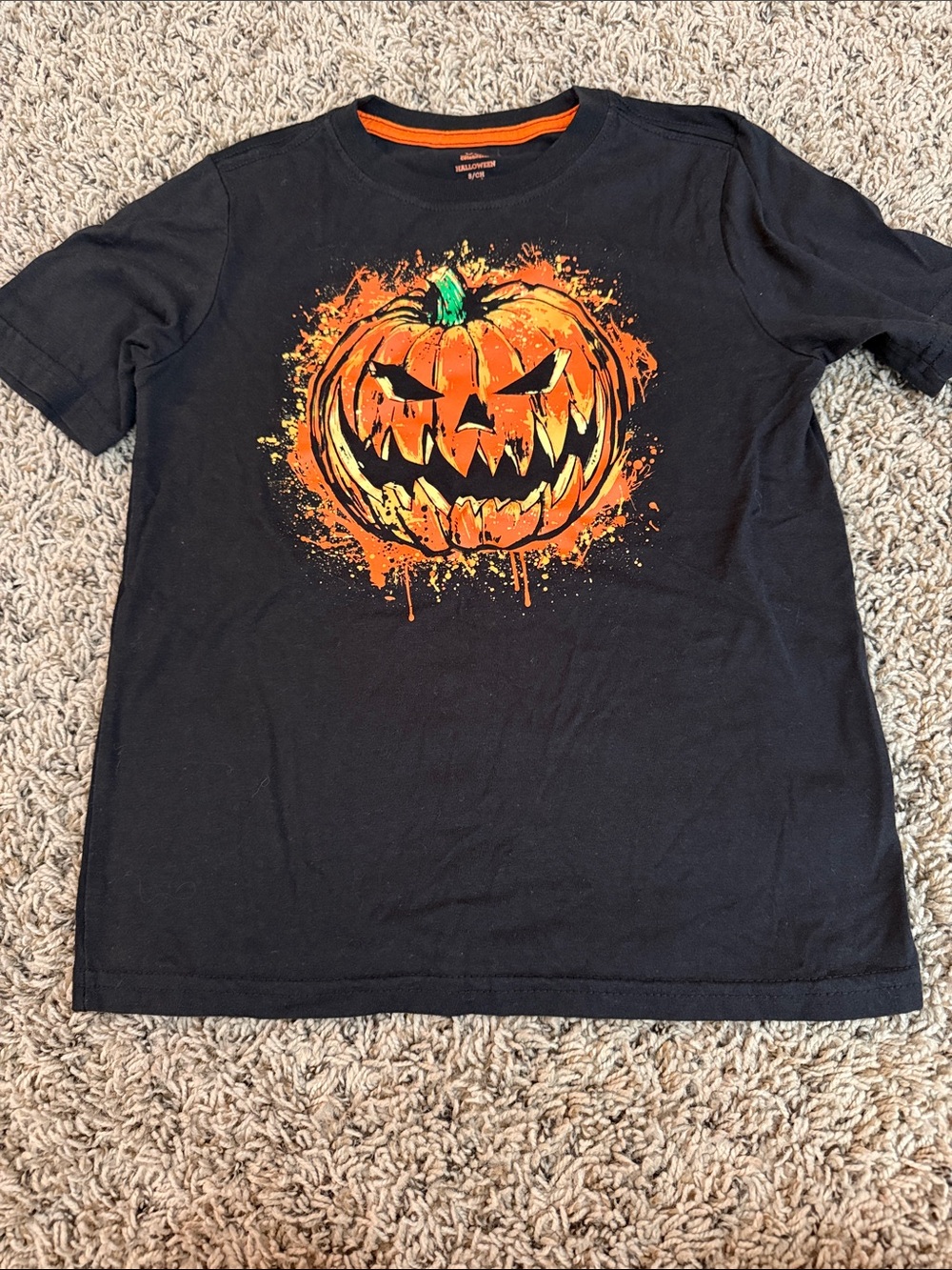 Celebrate It Black Tee with Orange Pumpkin and Green Stem Jack-o'-Lantern